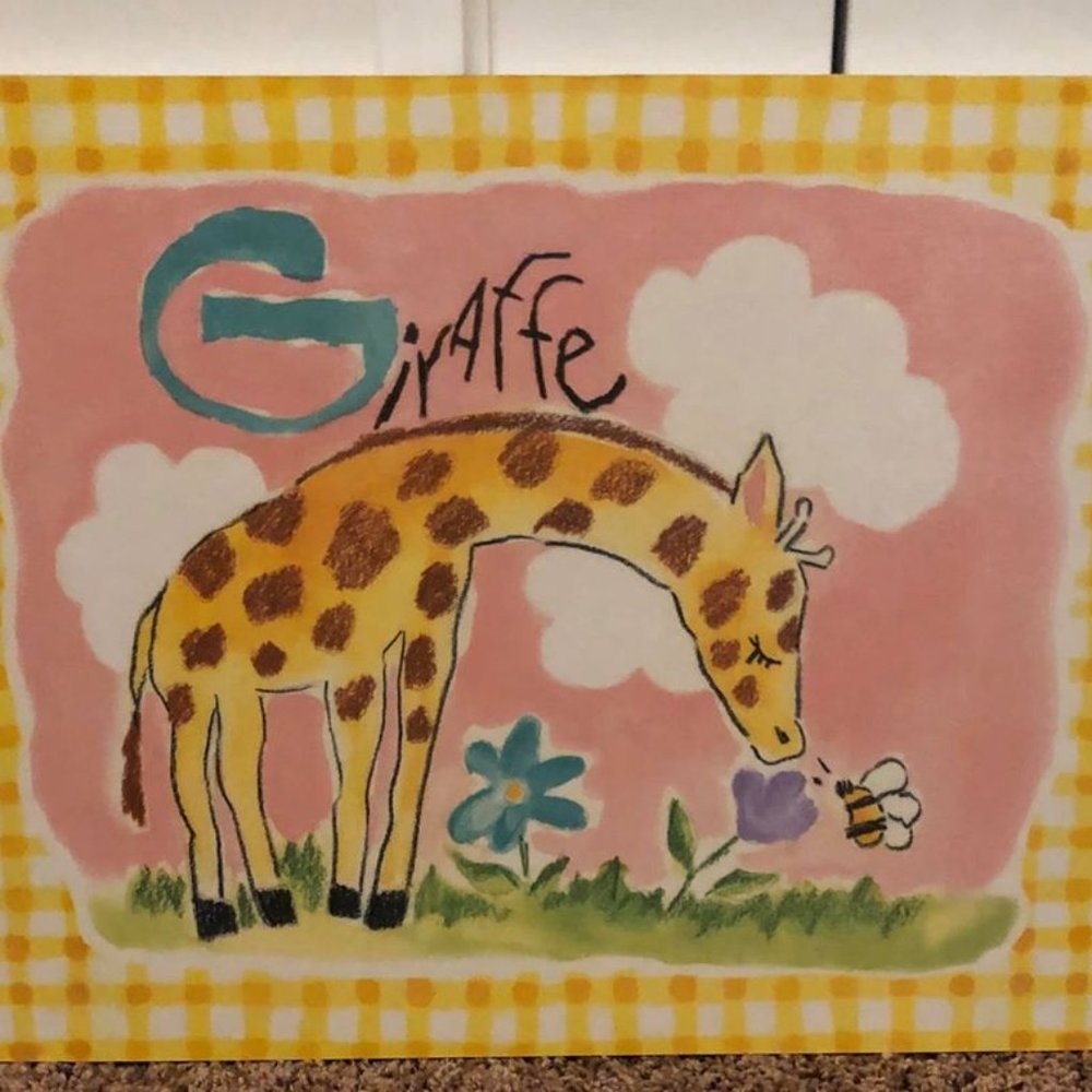 Gingham giraffe painting